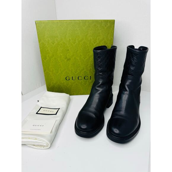 Gucci GG Microguccissima Black Leather Moto Ankle Boots EU 36  Biker Booties - Picture 10 of 13